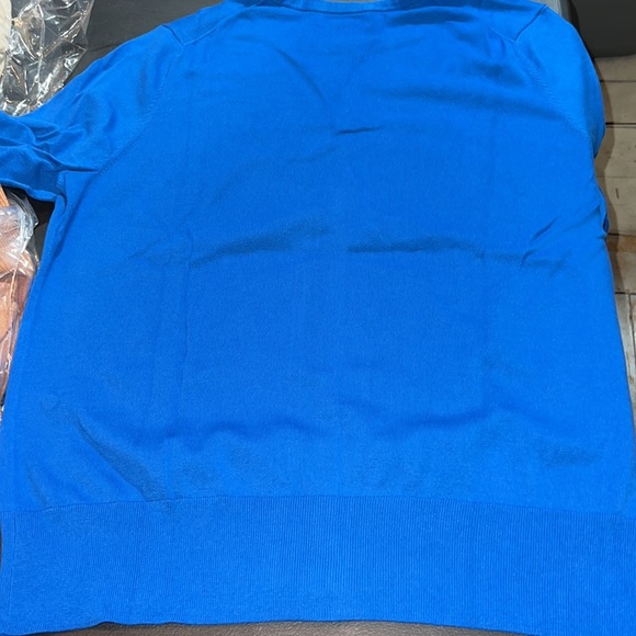 Lands End Women's Supima Crew Cotton Cardigan Sweater Bright sea Blue - Picture 3 of 4